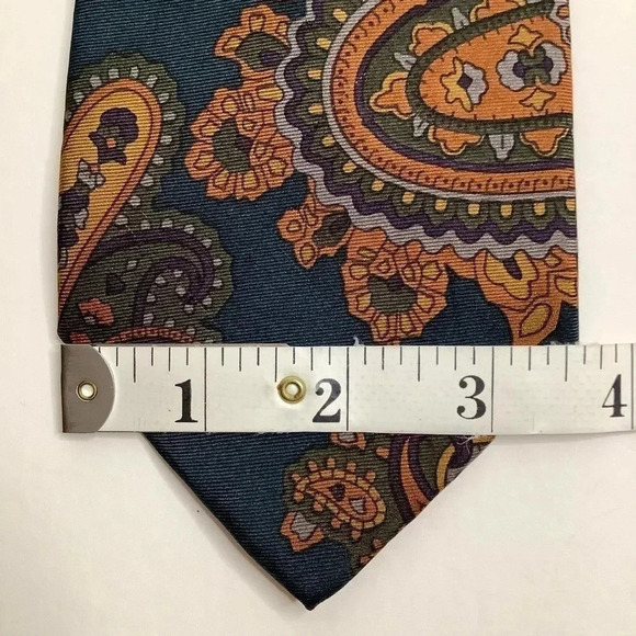 VINTAGE Teal Paisley Italian Silk Tie - Picture 9 of 11